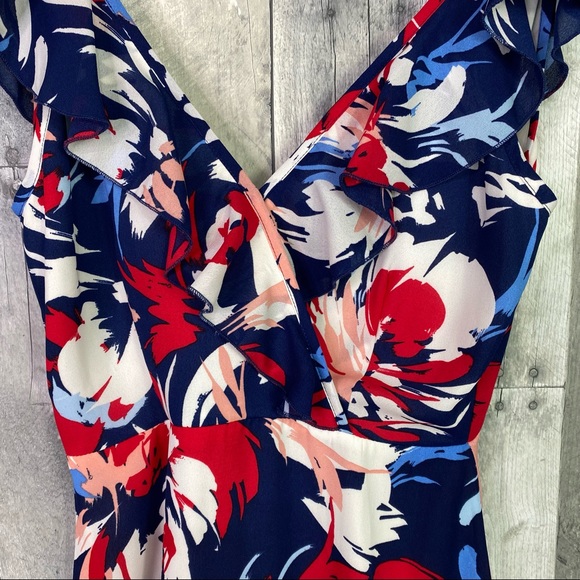 LULUS Red Blue Fit & Flare Swing Floral Dress Open Back Size Small - Picture 3 of 10